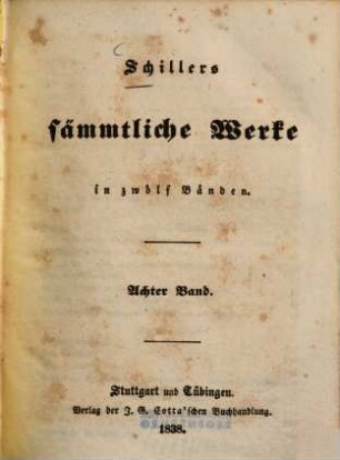 Schillers sämmtliche Werke : in zwölf Bänden ; mit Privilegien gegen den Nachdruck .... 8, [Geschichte des Abfalls der Vereinigten Niederlande von der spanischen Regierung]