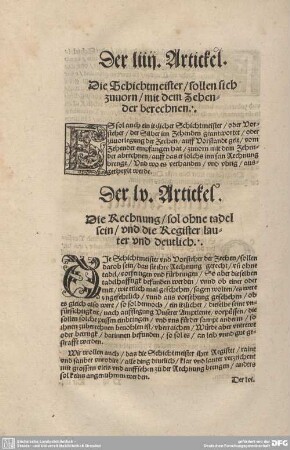 Der LIIII. Artickel. Die Schichtmeister / sollen sich zuvorn/mit dem Zehender berechnen.