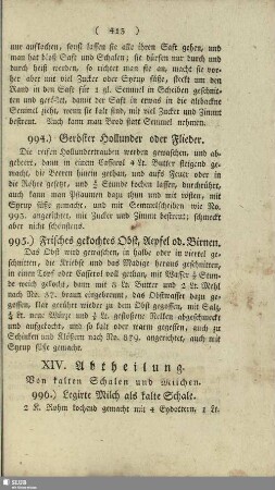 XIV. Abtheilung. Von kalten Schalen und Milchen