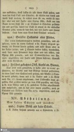 XIV. Abtheilung. Von kalten Schalen und Milchen