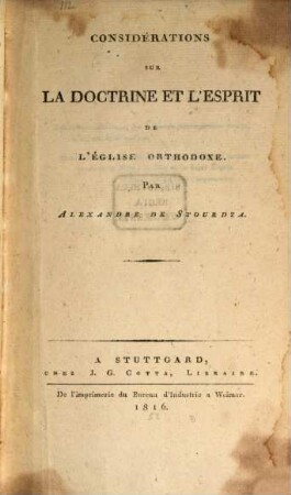 Considérations sur la doctrine et l'esprit de l'église orthodoxe