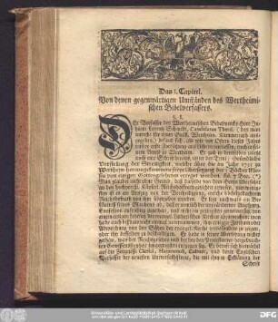 Das I. Capitel. Von denen gegenwärtigen Umständen des Wertheimischen Bibelverfassers.