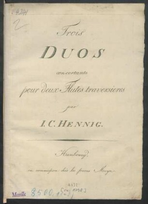 Trois Duos concertants pour deux Flutes traversieres