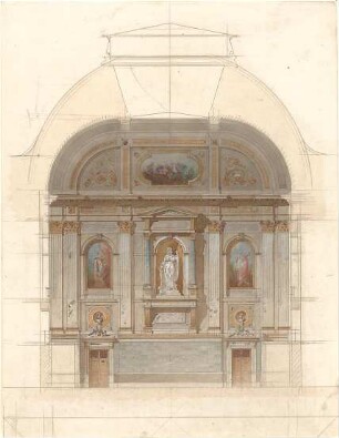 Lange, Ludwig; Den Haag (Niederlande); Parlament der Niederlande - Wand (Ansicht m. Schnitt)