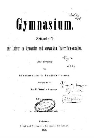13: Gymnasium : Zeitschrift für Lehrer an Gymnasien und verwandten Unterrichtsanstalten - 13.1895