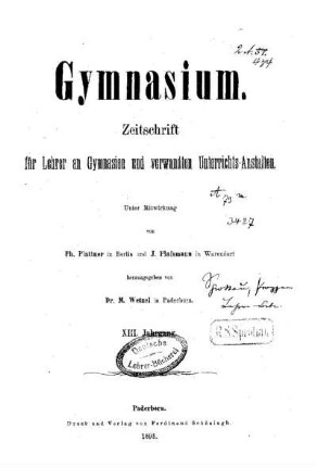 13: Gymnasium : Zeitschrift für Lehrer an Gymnasien und verwandten Unterrichtsanstalten - 13.1895