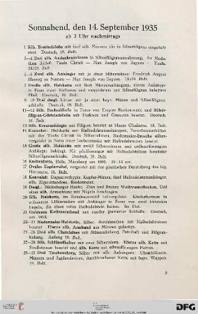 Sonnabend, den 14. September 1935, ab 3 Uhr nachmittags (Nr. 1-407)