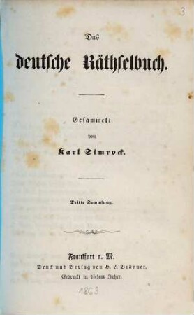 Das deutsche Räthselbuch, Dritte Sammlung