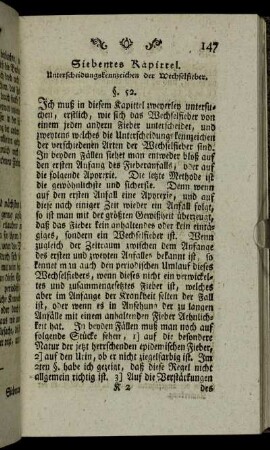Siebentes Kapittel. Unterscheidungskennzeichen der Wechselfieber.