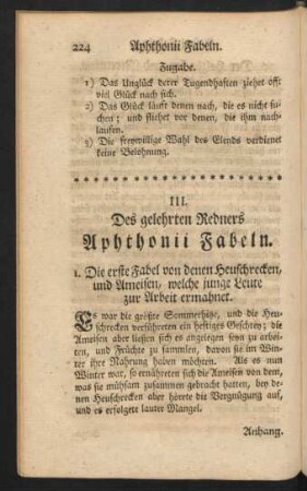 III. Des gelehrten Redners Aphthonii Fabeln.