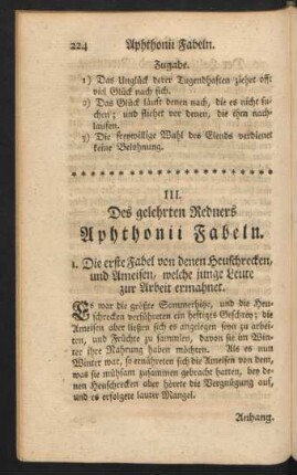 III. Des gelehrten Redners Aphthonii Fabeln.