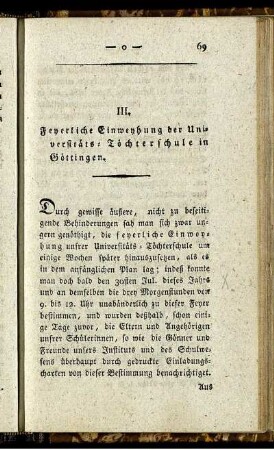 III. Feyerliche Einweihung der Universitäts-Töchterschule in Göttingen