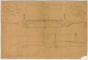 Thiersch, August ; München - Nymphenburg; Ludwig - Ferdinand - Brücke - Teilgrundriss, Ansicht, Schnitt