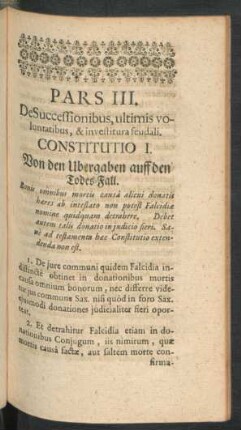 Pars III. De Successionibus, ultimis voluntatibus, & investitura feudali