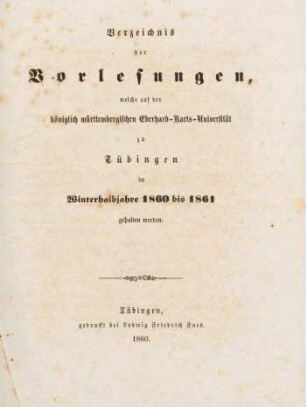 Vorlesungsverzeichnis 1860/61