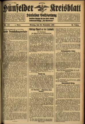 Erste Ausgabe vom Montag, den 30. November 1936.