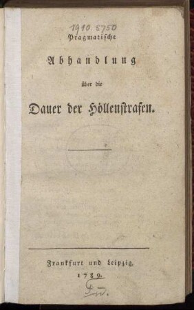 Pragmatische Abhandlung über die Dauer der Höllenstrafen