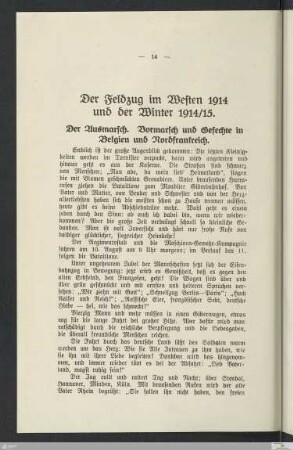 Der Feldzug im Westen 1914 und der Winter 1914/15