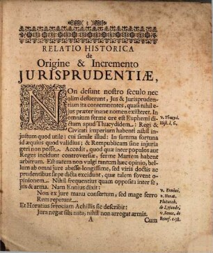 Relatio historica de origine & incremento iurisprudentiae