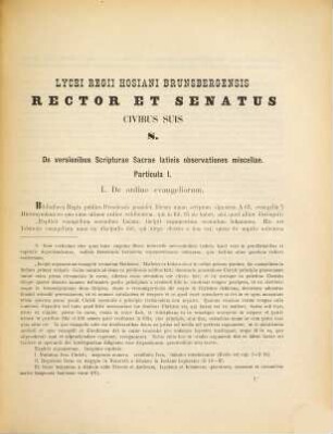 De versionibus Scripturae Sacrae latinis observationes miscellae, I