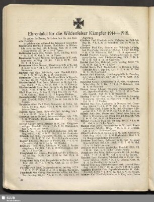Ehrentafel für die Wildenfelser Kämpfer 1914-1918