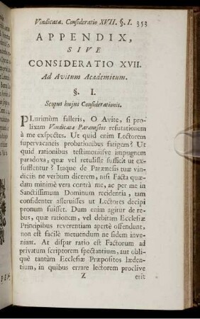 Appendix, sive Consideratio XVII. Ad Avitum Academicum.