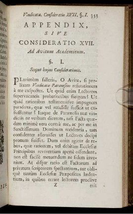 Appendix, sive Consideratio XVII. Ad Avitum Academicum.