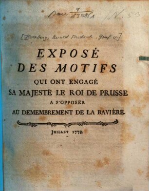 Exposé Des Motifs Qui Ont Engagé Sa Majesté Le Roi De Prusse A S'Opposer Au Demembrement De La Bavière