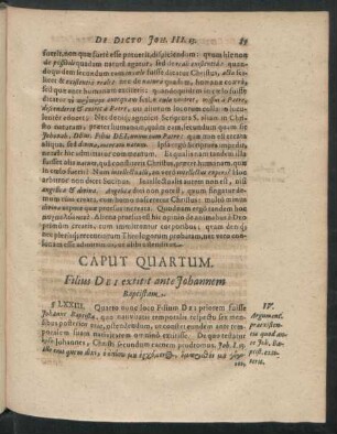 Caput Quartum. Filius Dei extitit ante Johannem Baptistam