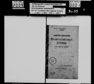 Hochfürstlich-Sigmaringische Brandversicherungsordnung vom Jahre 1808
