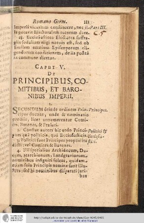 Pars III. Caput V. De Principibus, Comitibus, et Baronibus Imperii