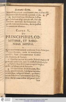 Pars III. Caput V. De Principibus, Comitibus, et Baronibus Imperii