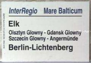 Zuglaufschild InterRegio-Zug