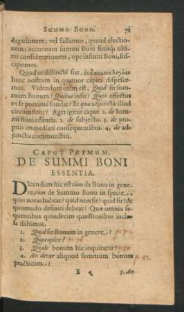 Caput Primum. De Summi Boni Essentia.