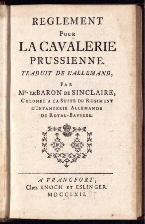 Reglement Pour La Cavalerie Prussienne