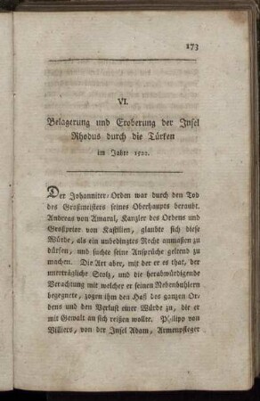 VI. Belagerung und Eroberung der Insel Rhodus durch die Türken im Jahre 1522.