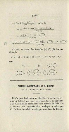 Formule barométrique de M. Babinet.