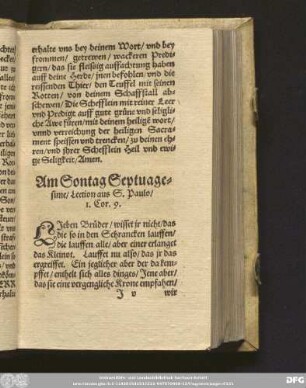 Am Sontag Septuagesime/ Lection aus S. Paulo/ 1. Cor. 9.