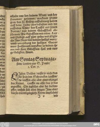 Am Sontag Septuagesime/ Lection aus S. Paulo/ 1. Cor. 9.