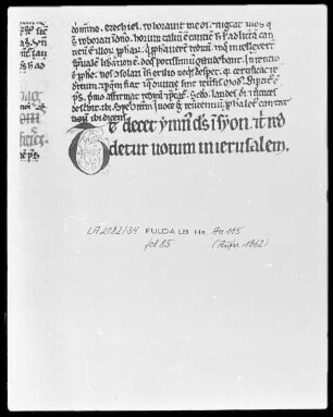 Petrus Lombardus, Commentarius in Psalmos — Initiale T, Folio 85recto