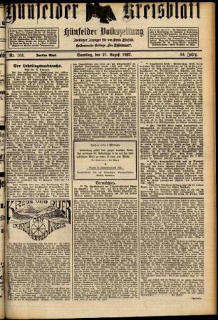 Zweite Ausgabe vom Samstag, den 27. August 1927.