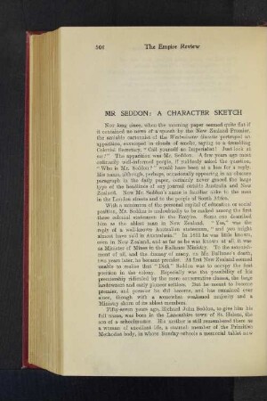 Mr. Seddon: A Character Sketch.