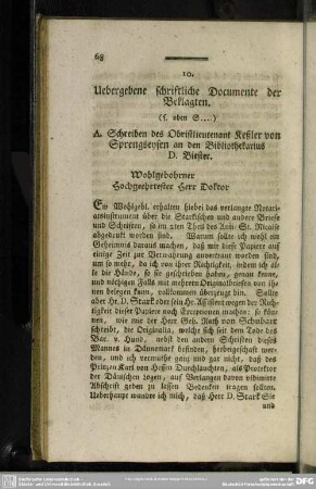 10. Uebergebene schriftliche Documente der Beklagten