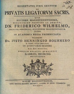 Dissertaio Ivris Gentivm De Privatis Legatorvm Sacris