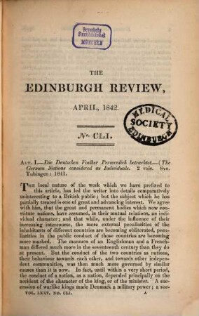 The Edinburgh review, or critical journal, 75. 1842