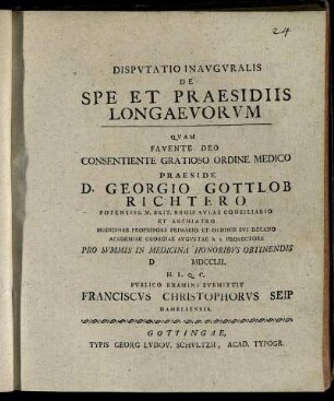 Disputatio Inauguralis De Spe Et Praesidiis Longaevorum