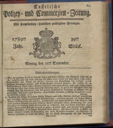 39tes Stueck, Montag den 28ten September. 1789