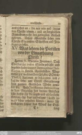 XV. Was lehren die Pietisten von der Gnugthung Christi?