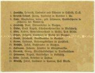 Handzettel mit der Kandidatenliste einer Partei zu einer Wahl