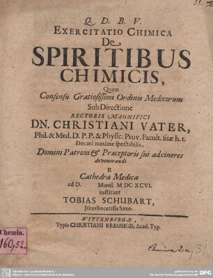Exercitatio Chimica De Spiritibus Chimicis